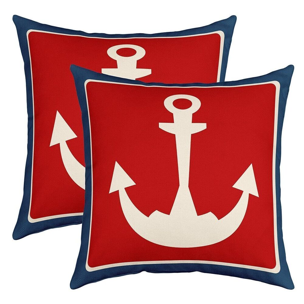 1031 16 x 16-Inch Anchor Decor Square Cushion Covers Set of 2 Nautical